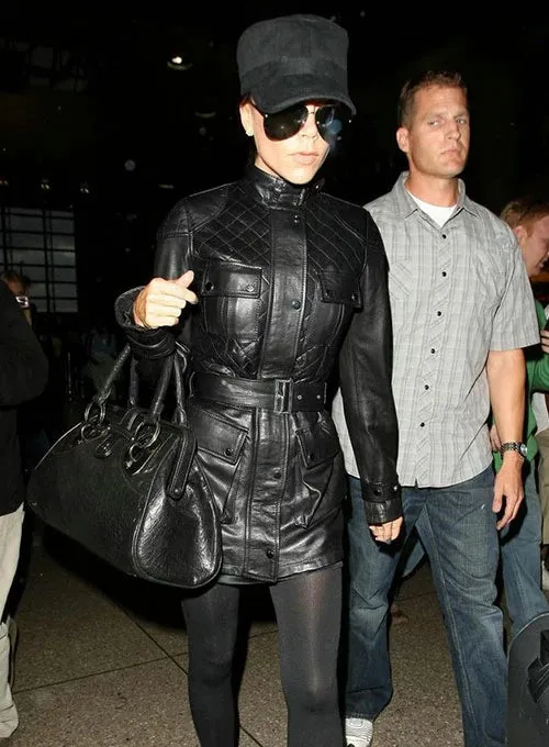 VICTORIA BECKHAM Black Leather Coat Jacket