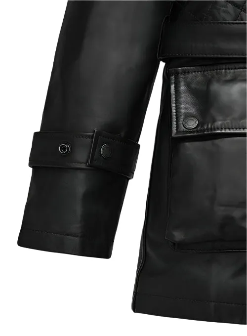 VICTORIA BECKHAM Black Leather Coat Jacket