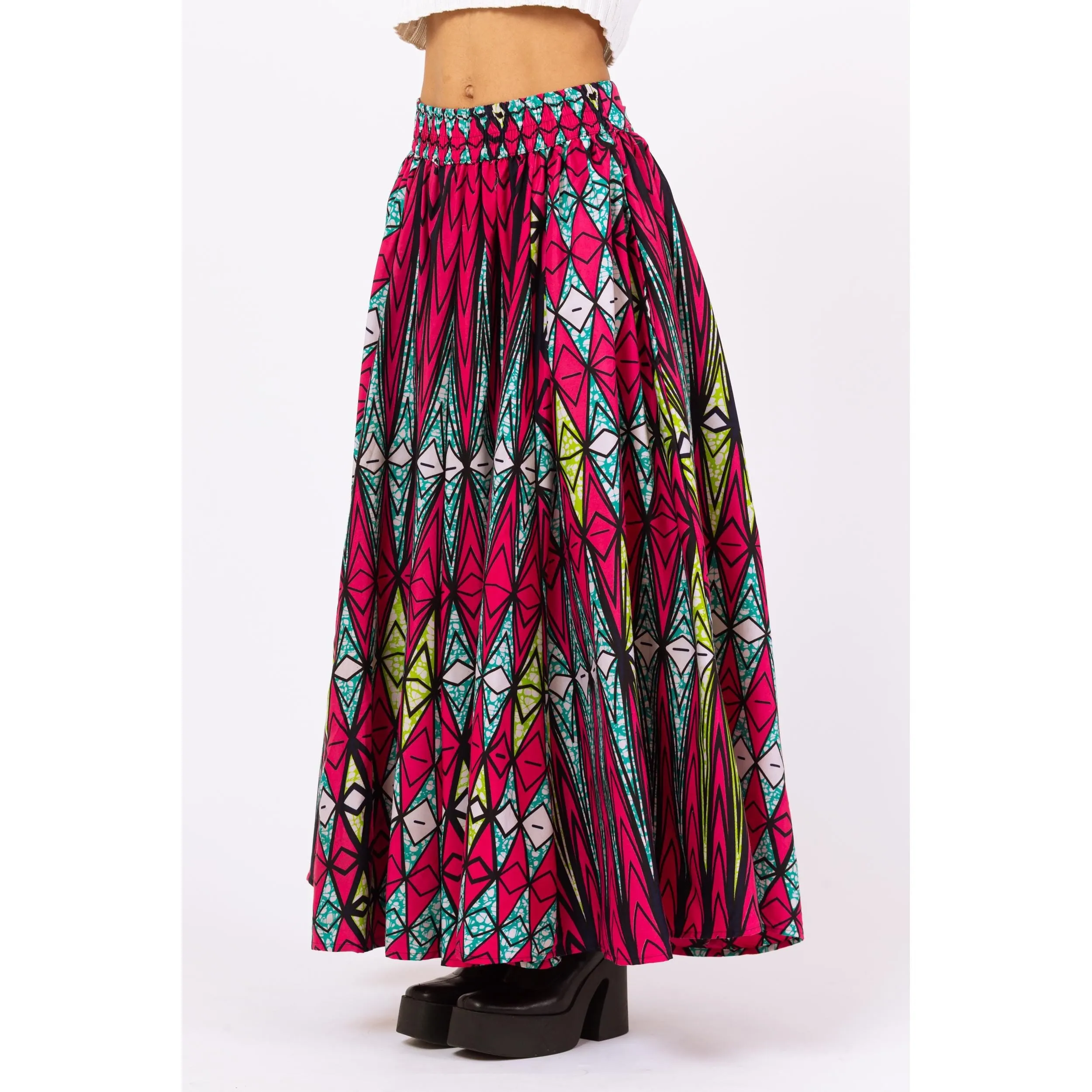 Vintage Y2K African Ankara Print Maxi Skirt - Small to Large