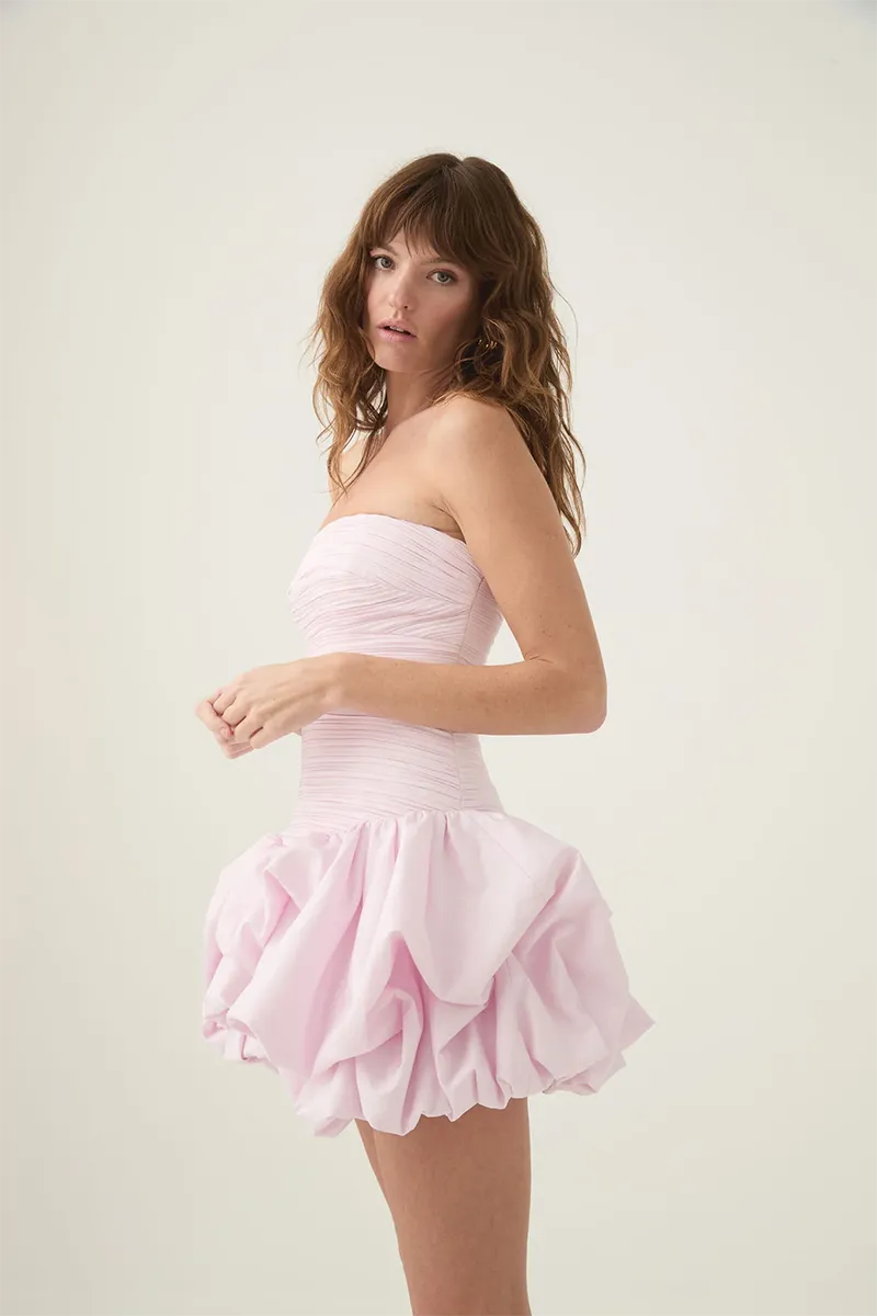 Violette Bubble Hem Mini Dress in Pink