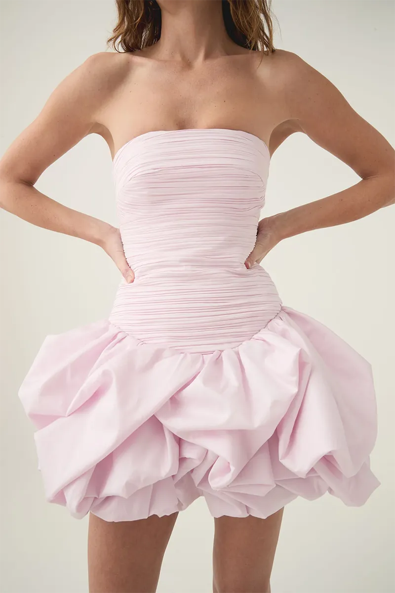 Violette Bubble Hem Mini Dress in Pink