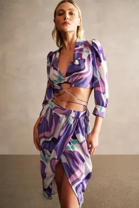 Wave Pleated Midi Skirt
