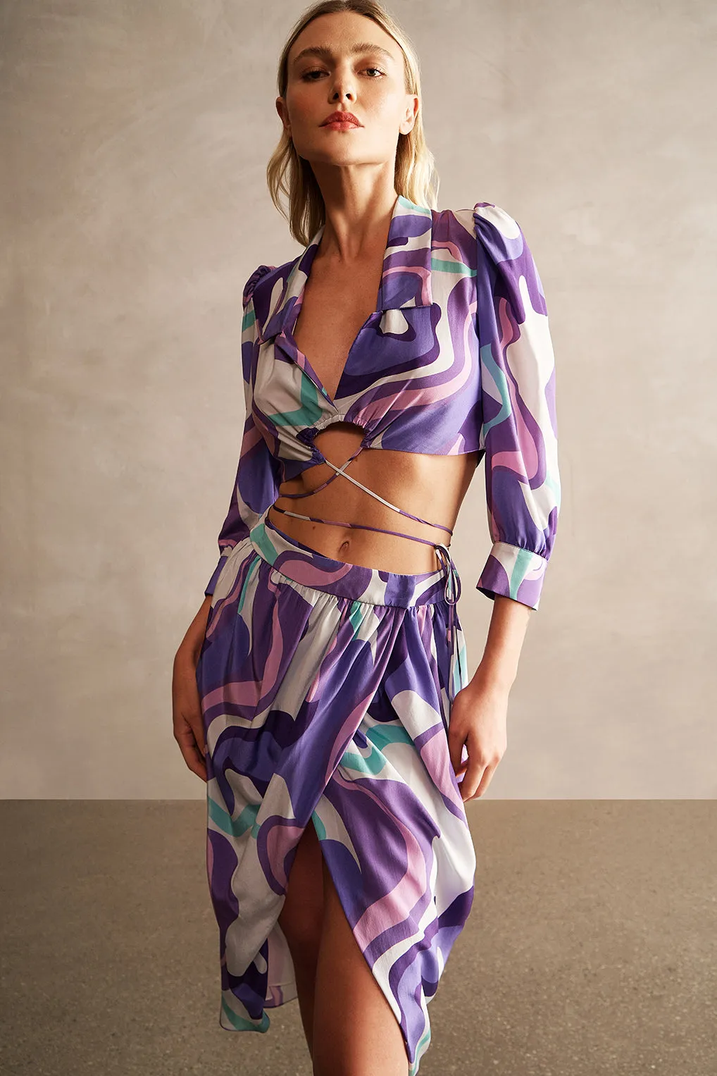 Wave Pleated Midi Skirt