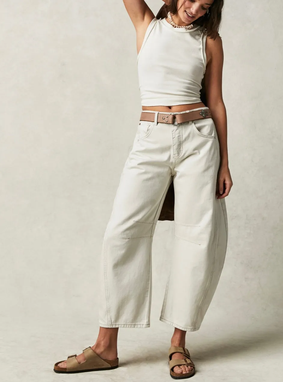 We the Free Lucky You Mid Rise Barrel Jeans in Milk