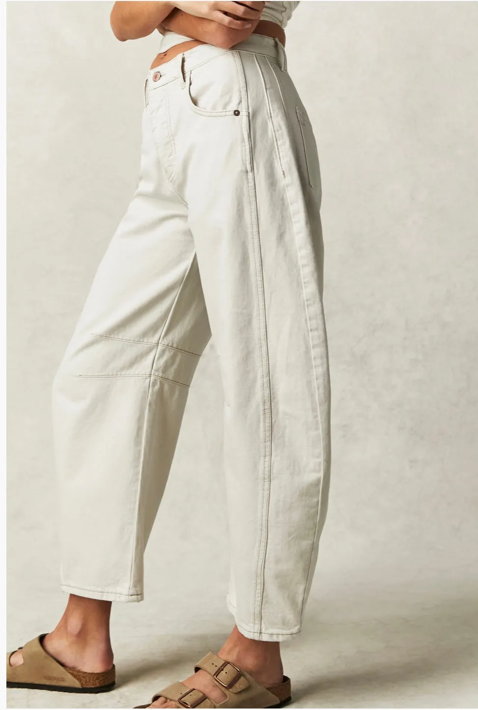 We the Free Lucky You Mid Rise Barrel Jeans in Milk