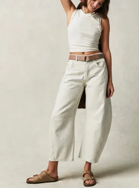 We the Free Lucky You Mid Rise Barrel Jeans in Milk