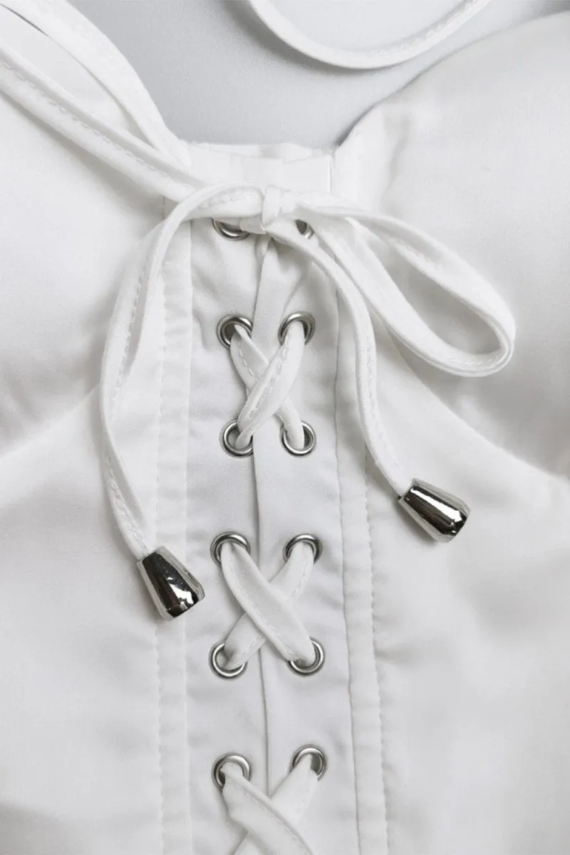 White Bodycon Dress Lace-Up Ruched Halter Neck