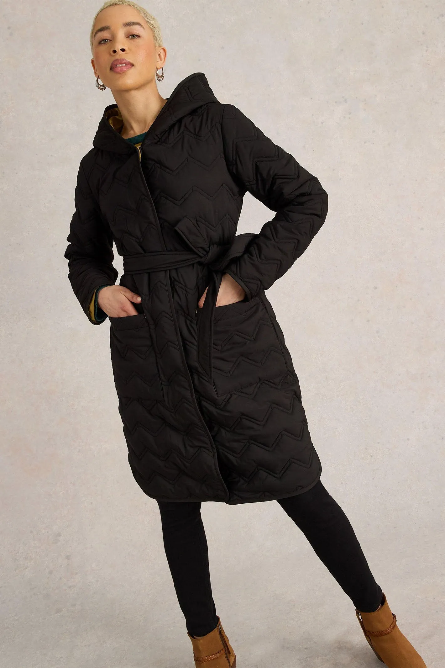 White Stuff Arlet Quilted Coat Pure Black 441410