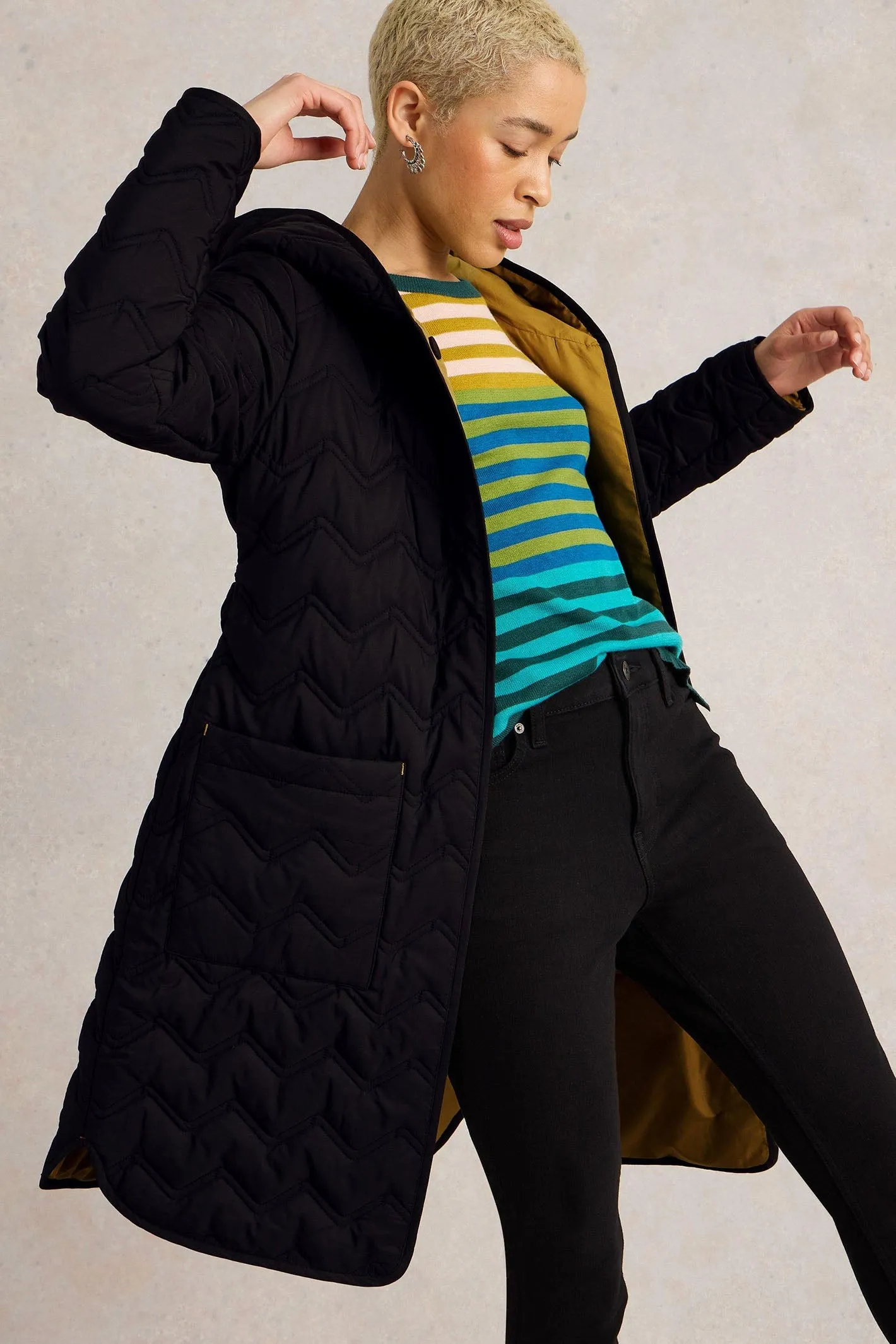 White Stuff Arlet Quilted Coat Pure Black 441410