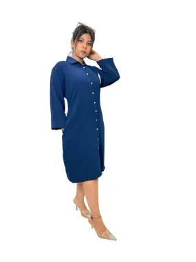 Women Blue Evil Eye Charm Long Shirt Dress