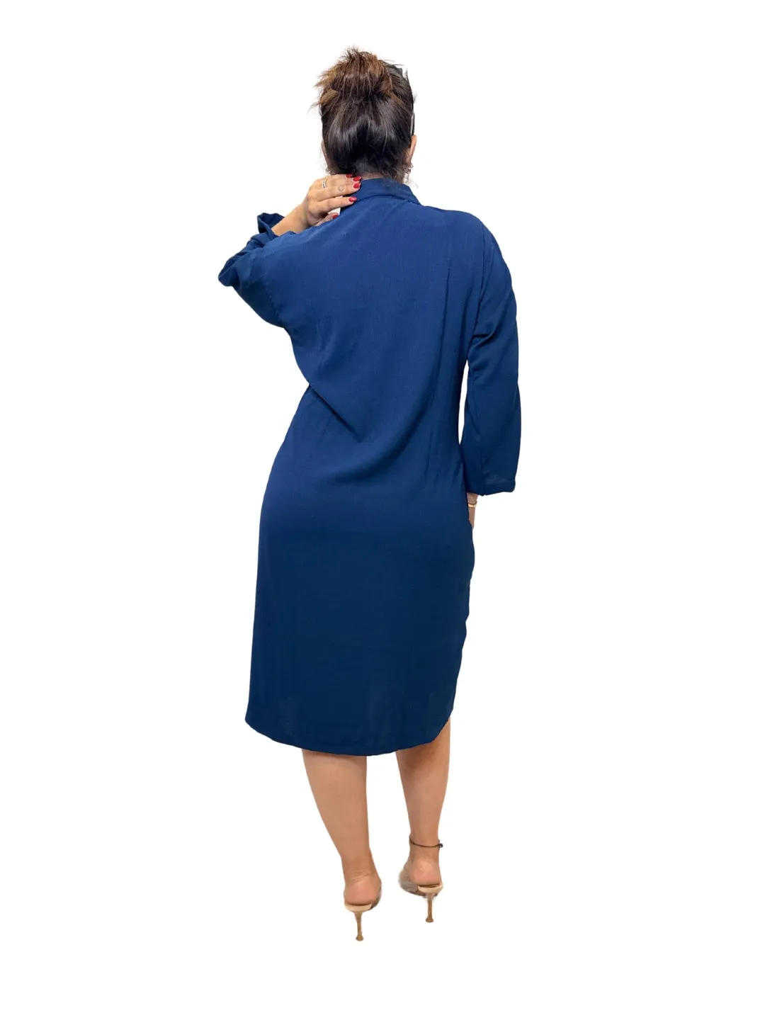 Women Blue Evil Eye Charm Long Shirt Dress