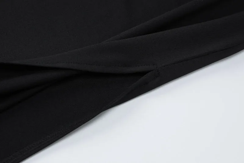 Women Long Sleeve High Neck Sexy Backless Slit Evening Dress