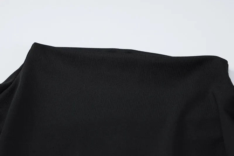 Women Long Sleeve High Neck Sexy Backless Slit Evening Dress