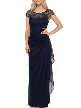 Women's Embellished Long Evening Dress,Navy
