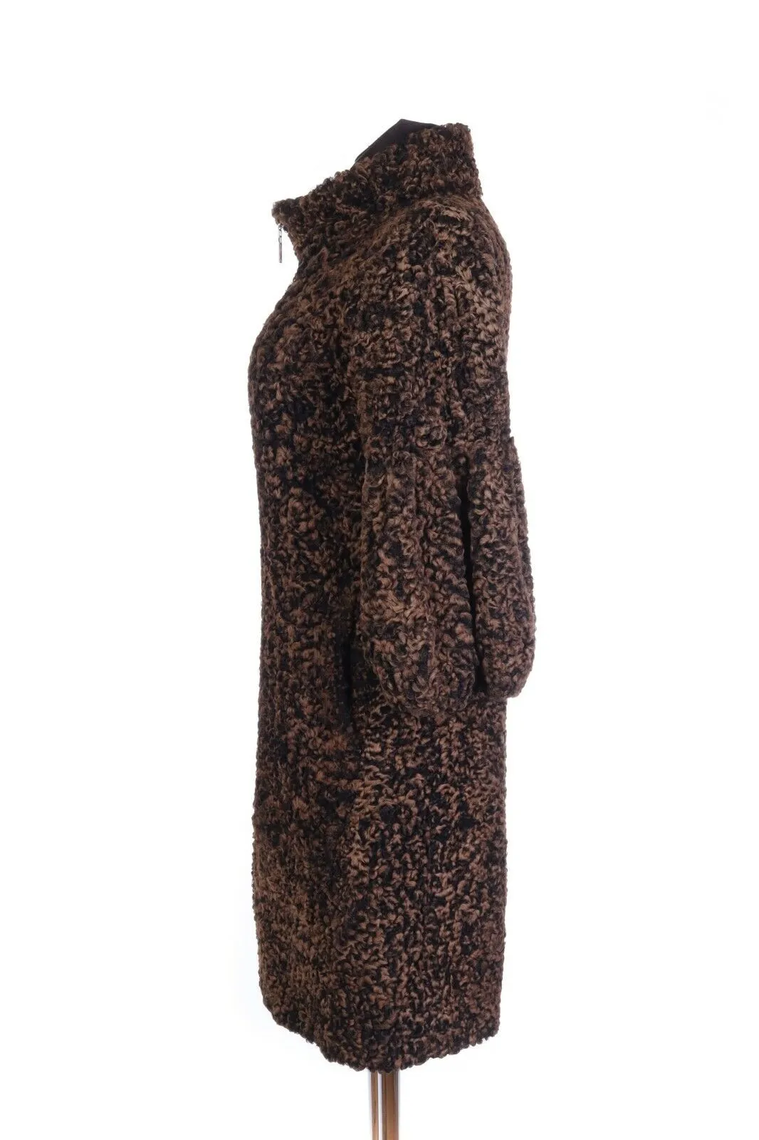 Women's SYMETRIE PARIS Brown Sheep Fur Mid-Length 3/4 Sleeve Pile Overcoat Sz M