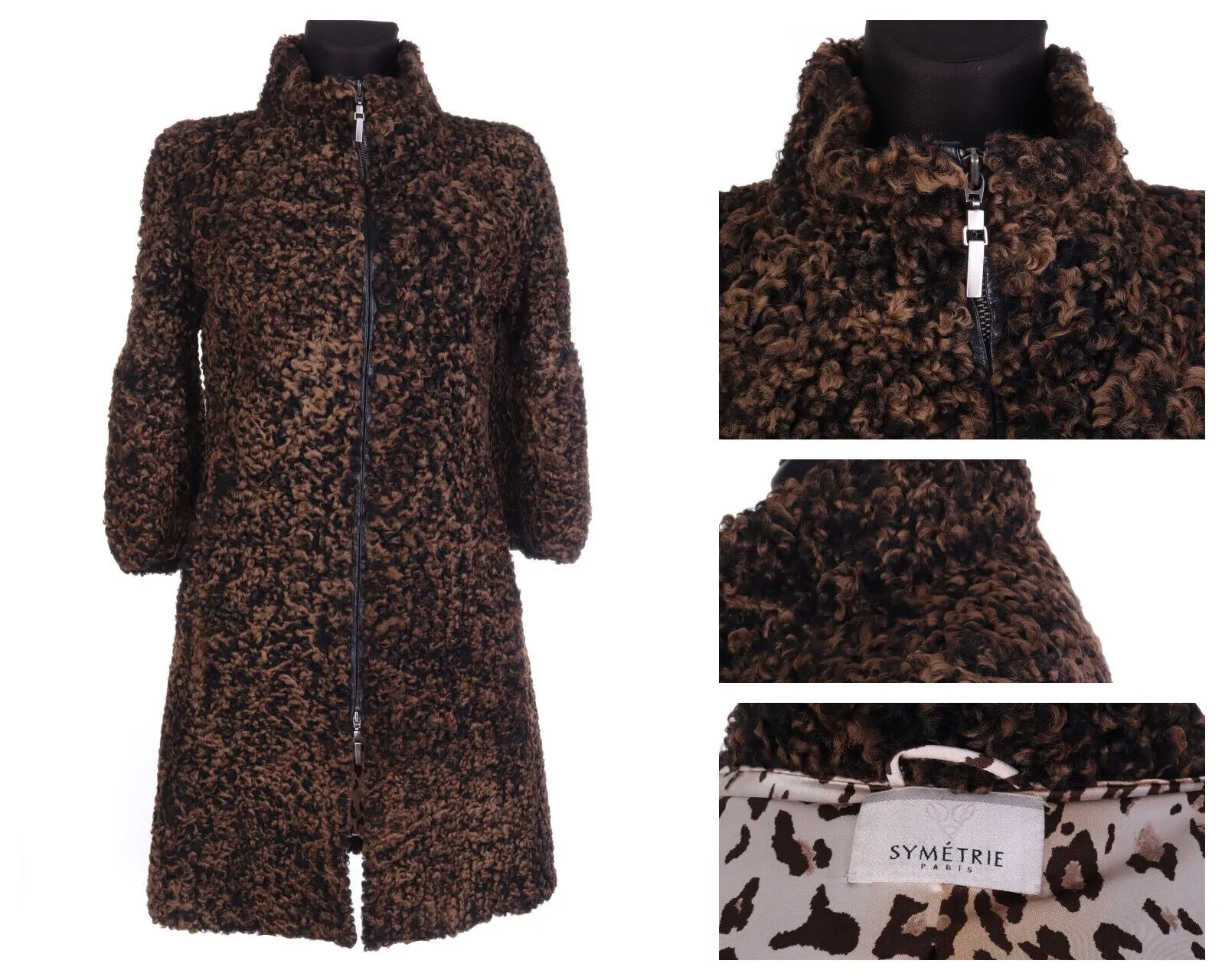 Women's SYMETRIE PARIS Brown Sheep Fur Mid-Length 3/4 Sleeve Pile Overcoat Sz M