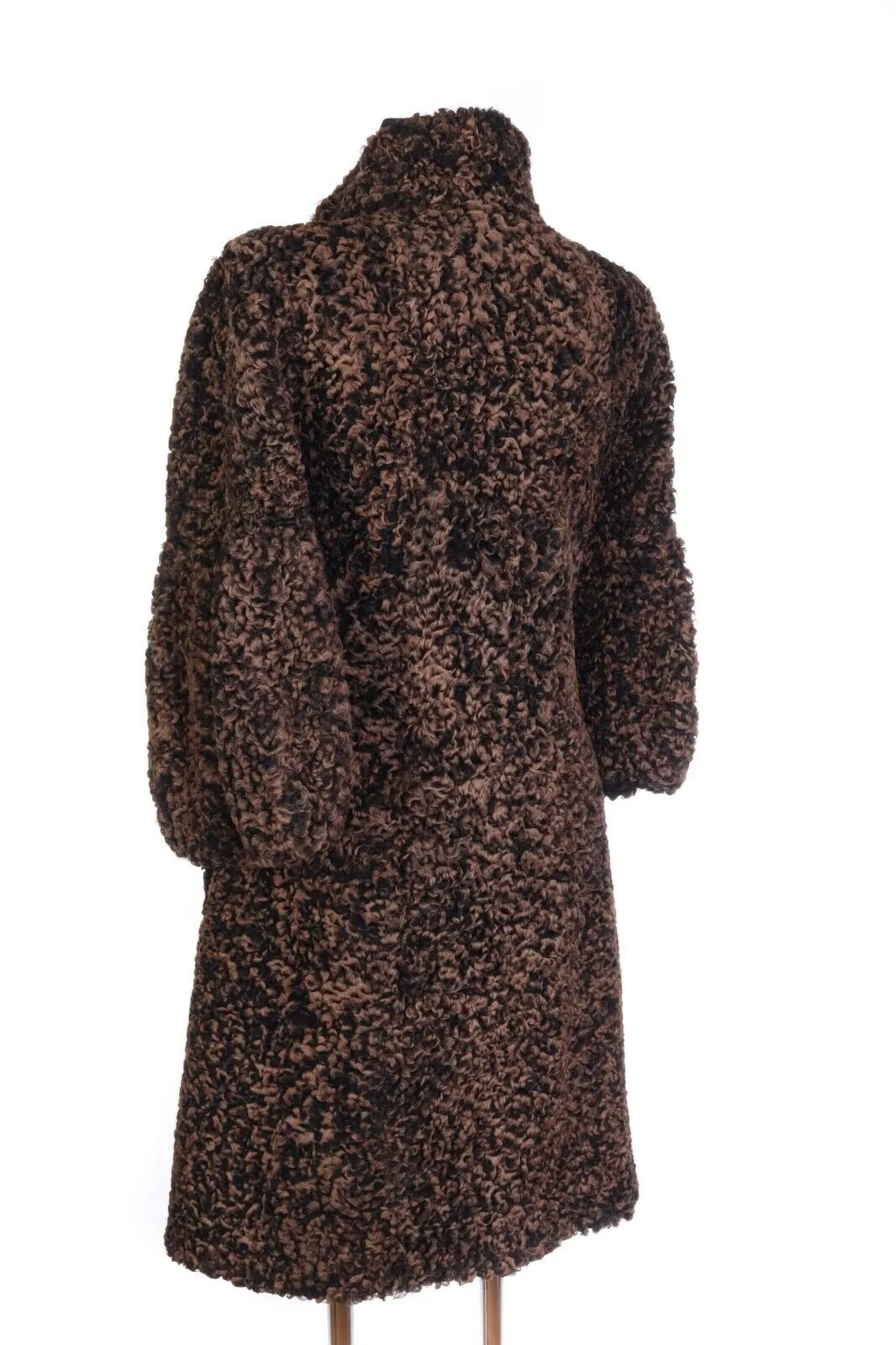 Women's SYMETRIE PARIS Brown Sheep Fur Mid-Length 3/4 Sleeve Pile Overcoat Sz M