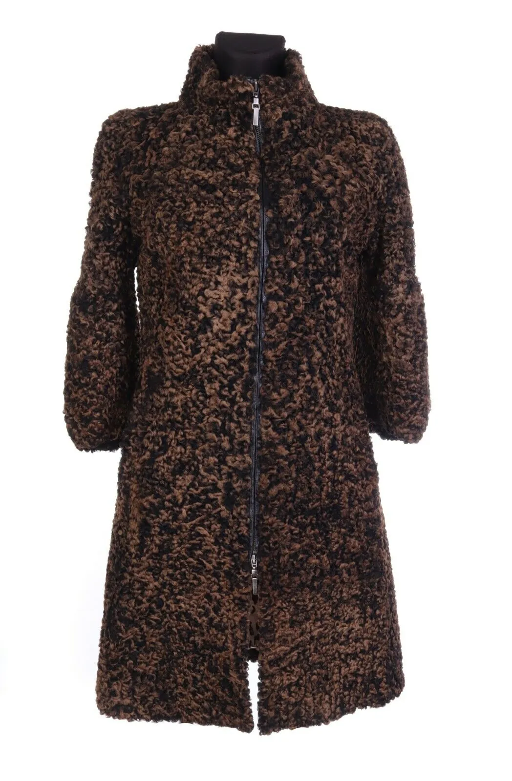 Women's SYMETRIE PARIS Brown Sheep Fur Mid-Length 3/4 Sleeve Pile Overcoat Sz M