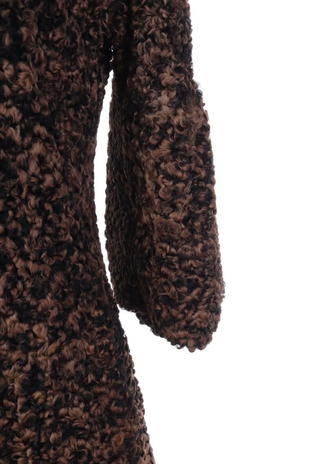 Women's SYMETRIE PARIS Brown Sheep Fur Mid-Length 3/4 Sleeve Pile Overcoat Sz M