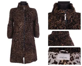Women's SYMETRIE PARIS Brown Sheep Fur Mid-Length 3/4 Sleeve Pile Overcoat Sz M