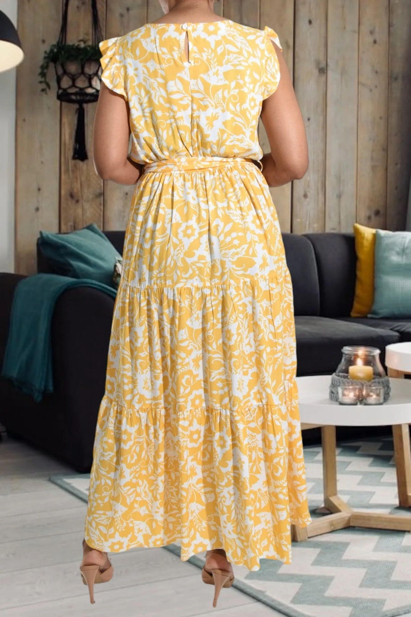 Yellow Floral Ruffle Tie Dress